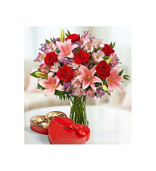 6 Red Roses Vase with Guylian Chocolate