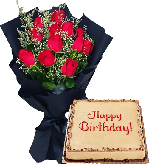 Valentines Gift Manila-Red Roses with Red Ribbon Mocha Cake