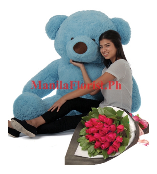 4 feet bear with rose bouquet