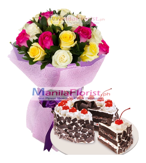 12 Mixed Roses & Chocolate Torte Cake to Manila