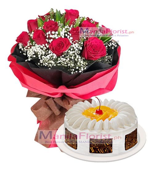 12 Red Roses with Black Forest Cake to Manila