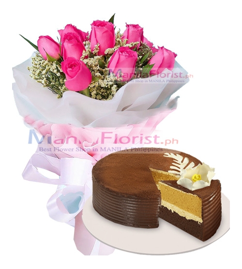 12 Pink Roses with Ultimate Chocolate Cake to Manila