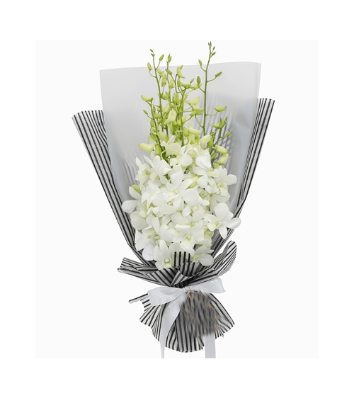 12 White Orchids in a Bouquet