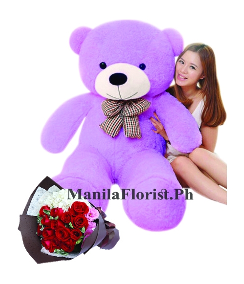 4 feet giant bear with red rose bouquet