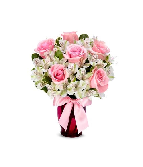 6 Pink Roses with White Alstroemeria Send to Manila Philippines