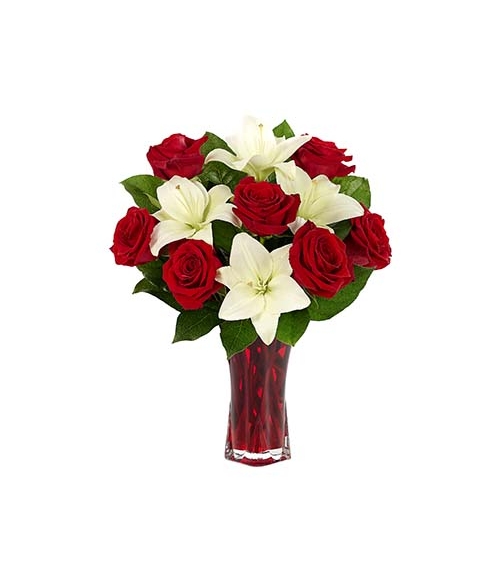 Classic Red Rose & White Lily Bouquet Send to Manila Philippines