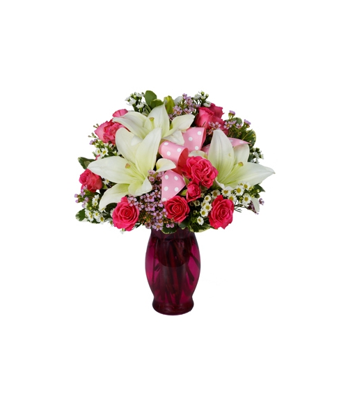 Pink Spray Roses,White lilies and Pink Wax flowers Send to Manila Philippines