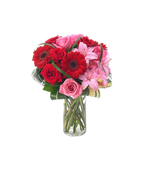 Asiatic lilies and Red Gerbera with Pink & Red Roses Send to Manila Philippines