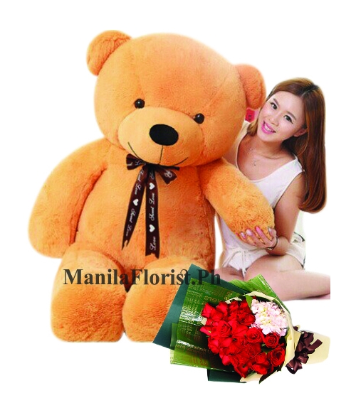 5 feet giant teddy bear with flower