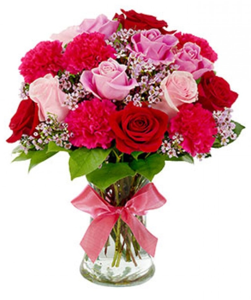 Red Rose & Pink Carnations and lavender Waxflower Send to Manila Philippines