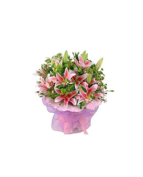 12 Pink lilies with Green leaves Send to Manila Philippines