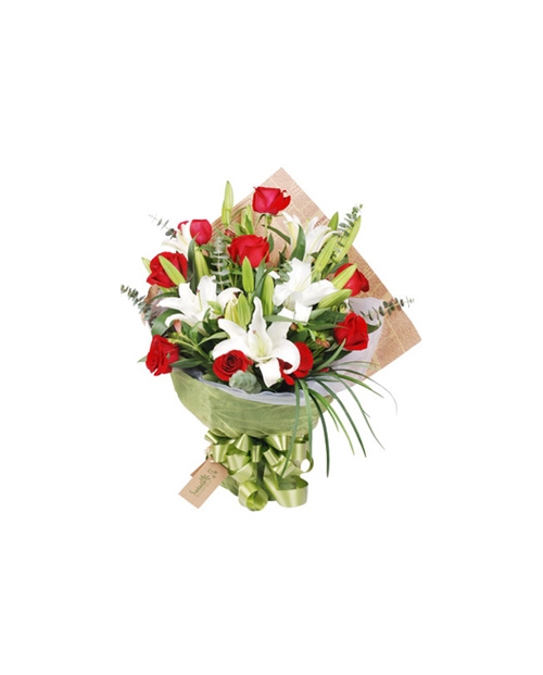 Red Roses with 3 White Perfume lilies Send to Manila Philippines