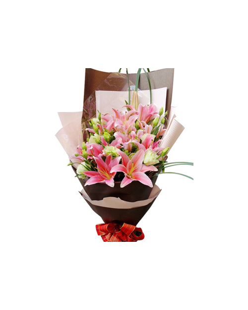 Four Pink Fresh lilies with lisianthus Send to Manila Philippines