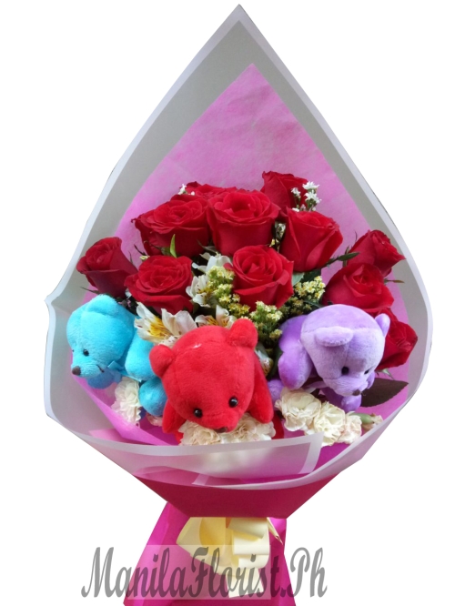 12 roses with 3 bears in manila