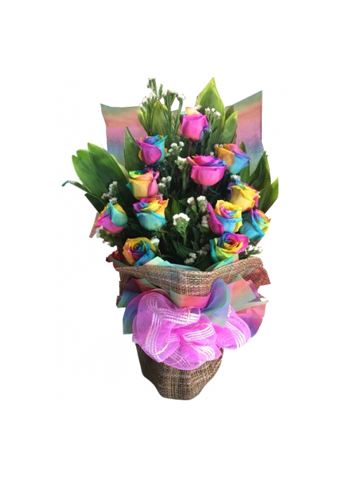 one dozen rainbow roses bouquet manila