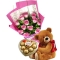 12 Red Roses,Brown Bear with Ferrero Rocher Chocolate Box