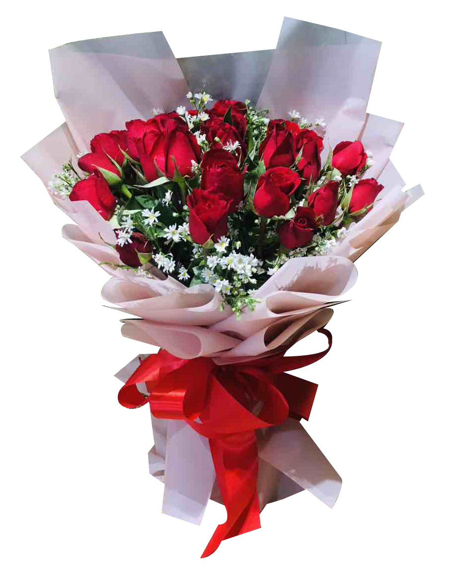 Order 24 Red Roses in Bouquet with Happy Birthday Mylar Balloon to Manila